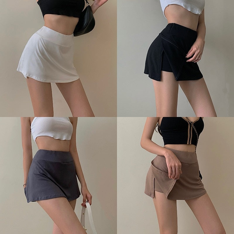 Ifomt Back to college Tennis Skirt Women High Waist Girl Tight Bag Hip Short Skirt Summer Sports Culottes Split A-Line Mini Skirt Y2K