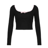 IFOMT 2024 Fashion Woman tops y2k style Bow Cropped Backless Long Sleeves Slim Top
