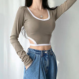 IFOMT 2024 Fashion Woman tops y2k style Casual Stripe Stitch Skinny Crop Top