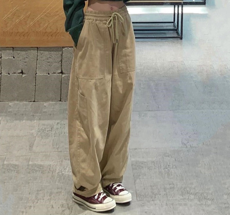 Ifomt Back to college Women S-3XL Casual Pants Safari Style Drawstring High Waist Trousers Loose Japanese Streetwear Vintage Solid Color Hip-Hop Bf