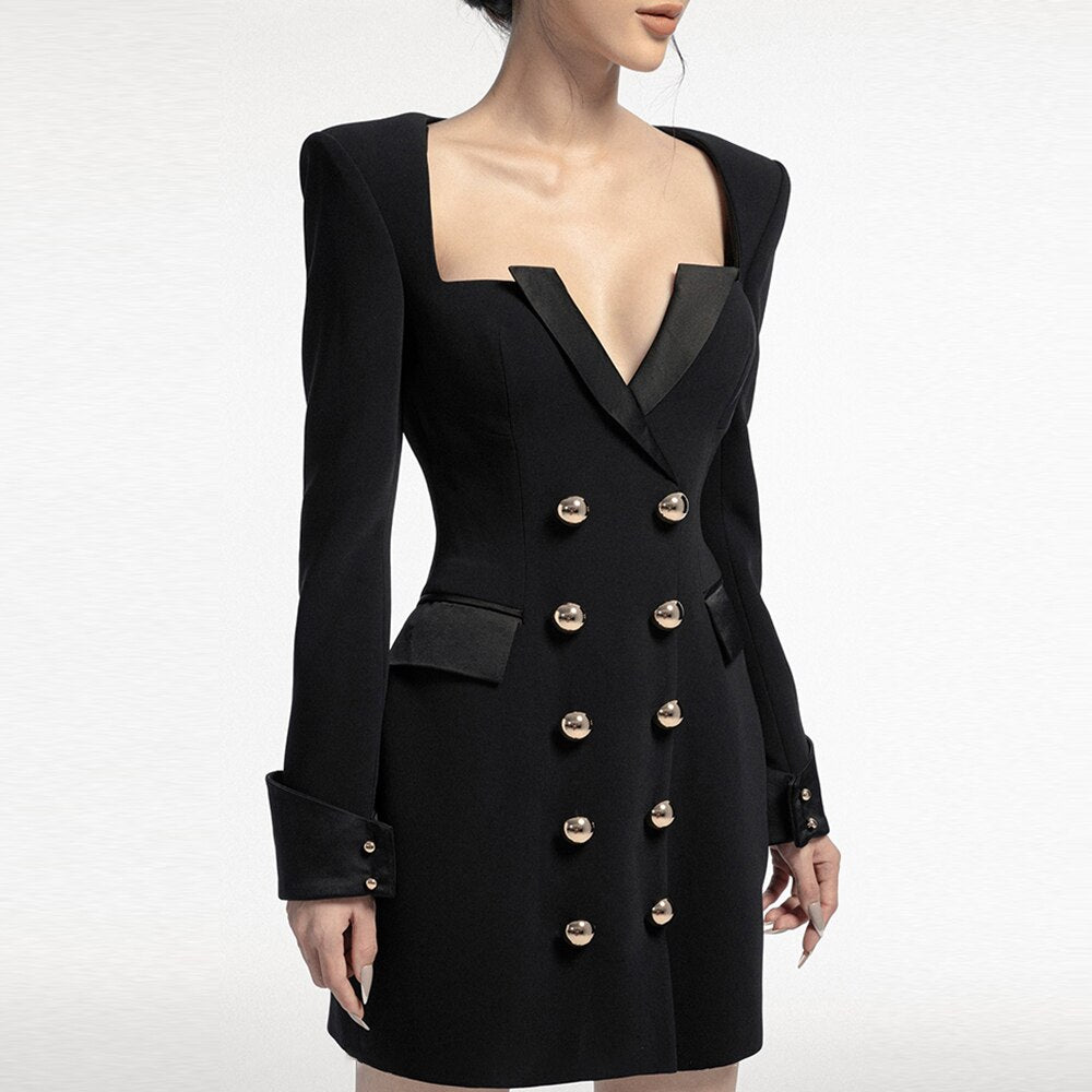 Ifomt High Street Blazer Dress For Women V Neck Long Sleeve Double Breasted High Waist Mini Dresses Female 2022 Spring Clothes New