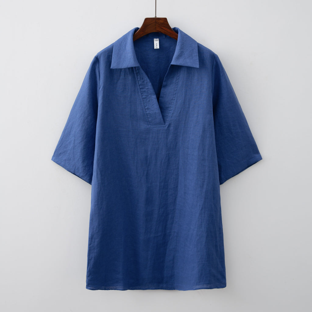 Ifomt 2023 Summer New Design Women Solid Short sleeve Linen Mini Shirt Dress