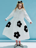 Ifomt original design lapel long-sleeved white dress flower print medium-length loose skirt women's dress