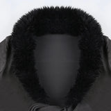 IFOMT 2024 Fashion Woman tops y2k style Vintage Fluffy Faux Fur Trim Collar Crop Top