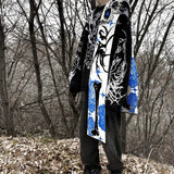 Ifomt Fashion Creative Women's Scarf Men's Winter Scarf Apron Black Tassel Luminous Y2K Kpop Anime Skeletons Striped Knitted