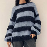 IFOMT 2024 Fashion Woman tops y2k style Casual Stripe Pullover O-Neck Oversized Sweater