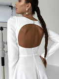 Ifomt Backless Square Collar Vintage Midi Dress Women Long Sleeve Sexy Elegant White Dress For Party 2022 New Arrivals