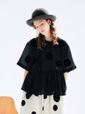 Ifomt original summer style niche design black wave dot short-sleeved shirt casual women's top