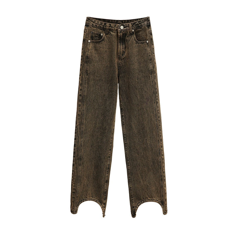 Ifomt Brown Summer Womans Jeans High Waist Denim Trouser Baggy Streetwear Arc Design Ladies Vintage Wide Leg Straight Loose Jean Pants