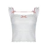 IFOMT 2024 Fashion Woman tops y2k style Sweet White Bow Crop Lace Patched Top