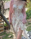 Ifomt 2023 Summer Floral Sleeveless Midi Dresses Women Designer Vintage Dress Female One Piece Elegant Dress Korean Fashion