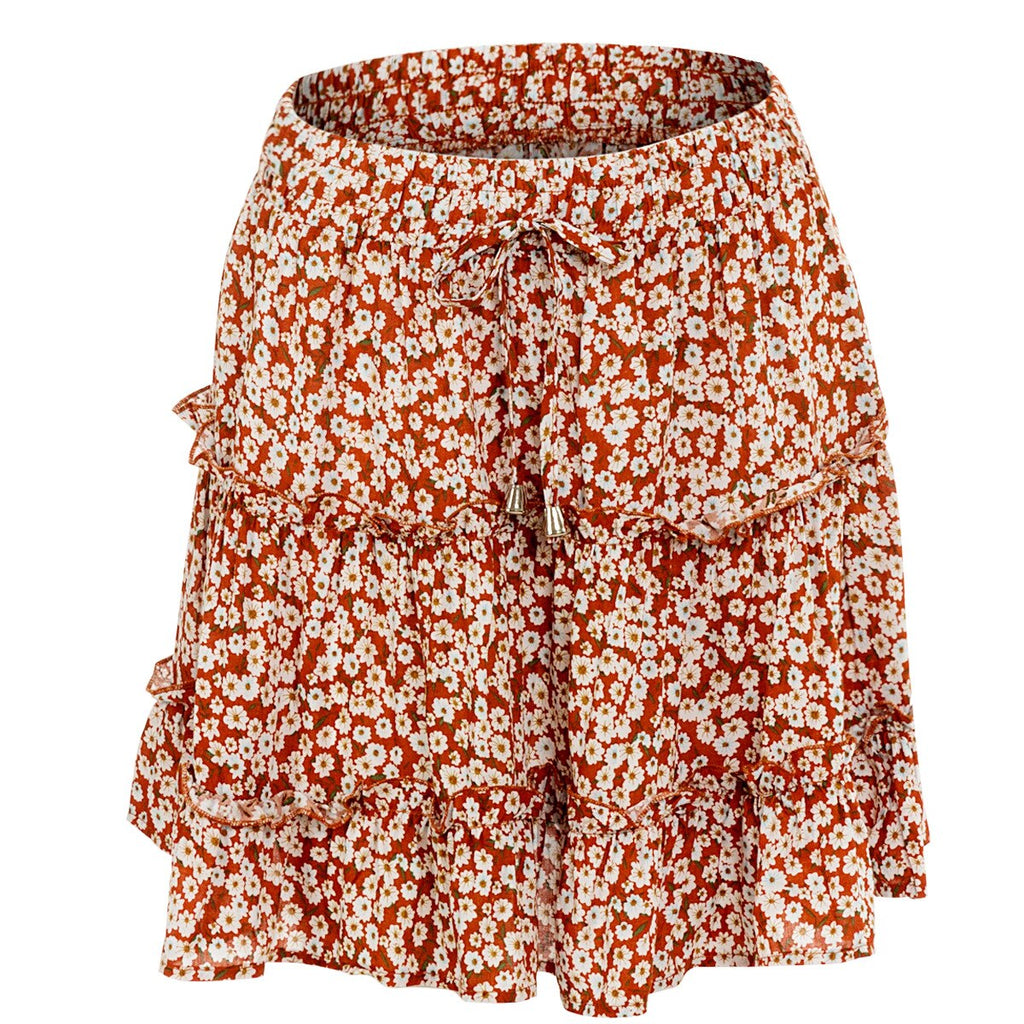 Ifomt Ruffles Floral Print Party Skirt Summer New High Waist Pleated Skirt Short Beach Sexy Frills Mini Skirts For Women 2022