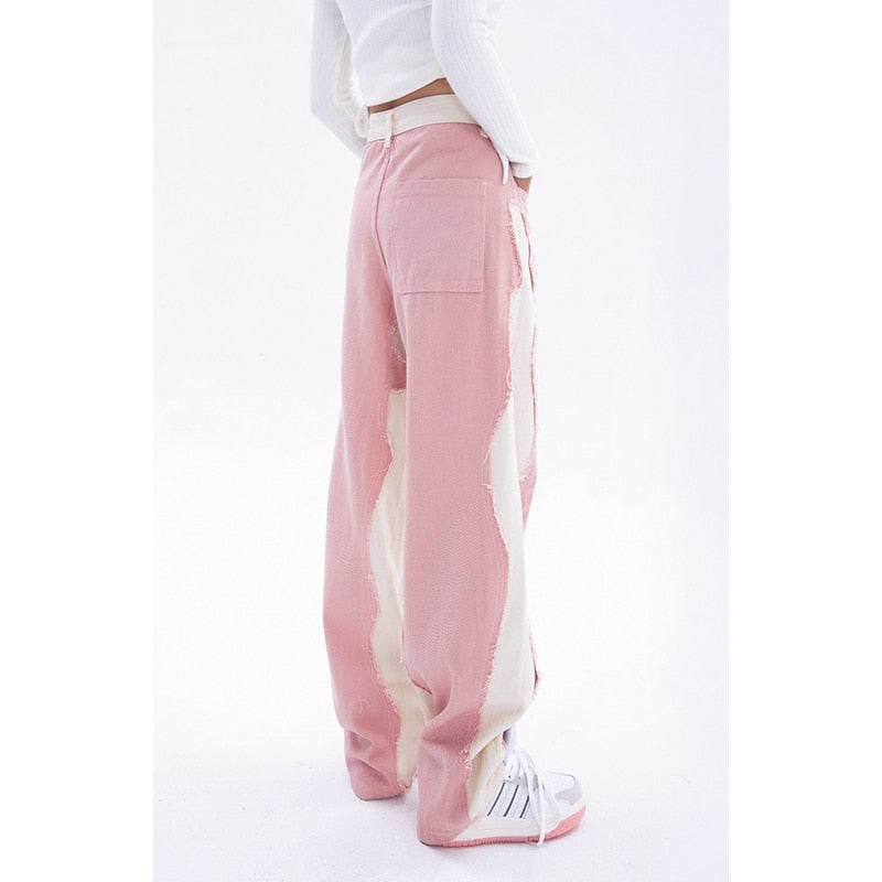 Ifomt Pink Women's Jeans Wide Leg Pants High Waist Baggy Vintage Straigh Denim Pants Casual Street Hip Hop Fashion Mom Denim Trouser