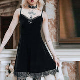 2022 Black Gothic Dress Women Velvet Retro Lace Aesthetic Harajuku  A Line Dresses Summer Party Dress with Thin Straps Elegant