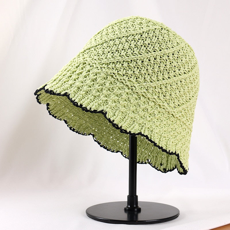 2022 New Crochet Color Matching Bucket Hat Women Fashion Luxury Fisherman Hat Summer Outdoor Beach Sun Hat Ladies Travel Panama