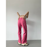 Back to school Women Bottoms Pink Jeans Vintage Straight High Waist Self Cultivation Casual Baggy Wide Leg Pants Denim Trouser Ladies Summer