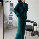 Ifomt  Autumn Winter Knitted Trousers Set Women Turtleneck Pullovers & Wide Wide Pants Thick Warm Female Sweater Set