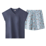 4XL Summer Comefortable Thin Cotton Pajamas Sets for Women V-neck Casual Breathable Sleepweare Short Sleeve Tee Shirt Pajama Set