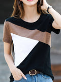 2022 Summer Tshirt Woman 100% Cotton Women Short Sleeve Shirts Tops O-Neck Shirt Tees Loose Patchwork Tops Casual High Quality