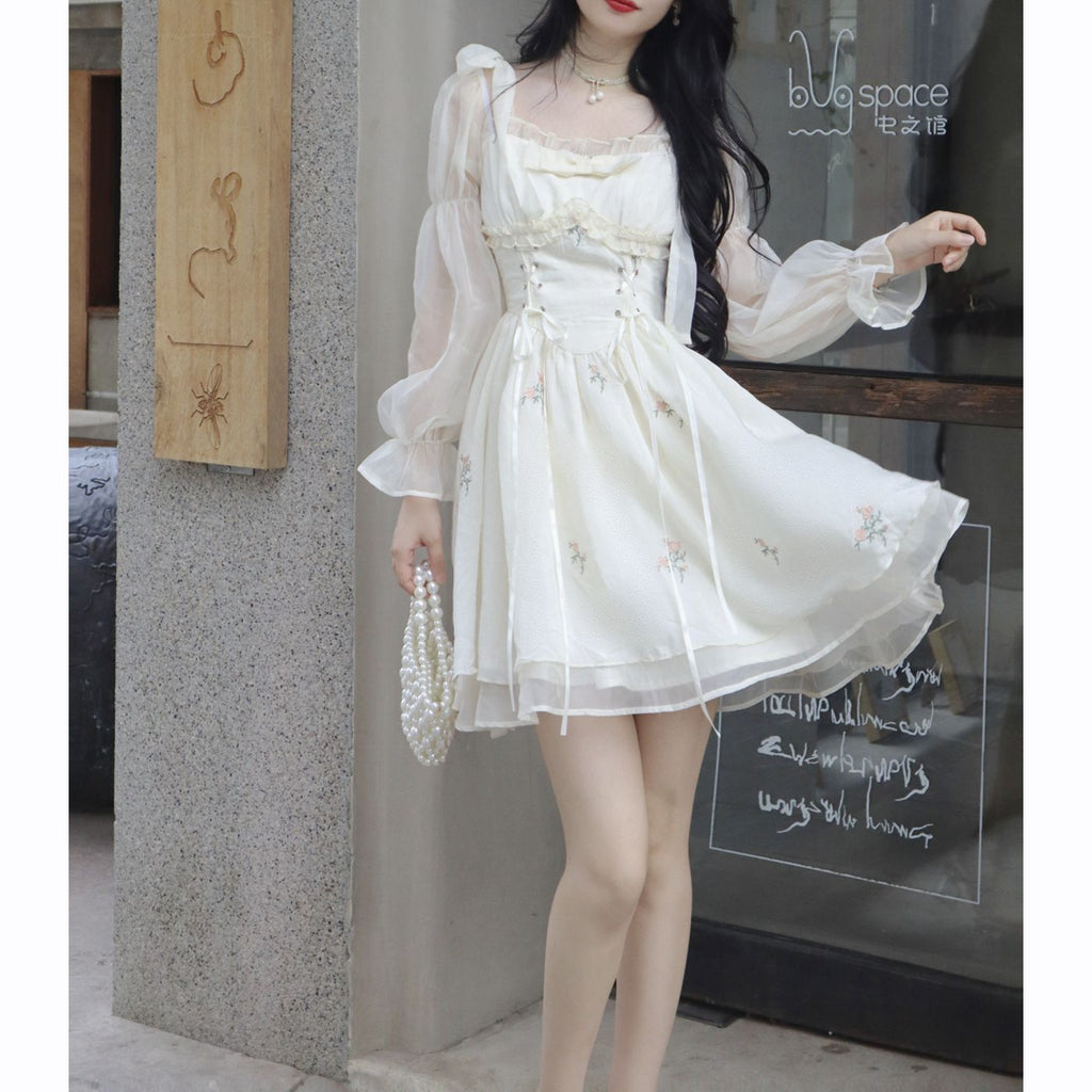 Ifomt Korea Fashion Sweet Fairy Women Dress Summer 2023 Flower Elegant Office Lady Dress Square Collar Wood Ear One Piece Mini Dress