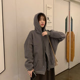 Ifomt Hooded Sweatshirts Women Winter Autumn Zip Up Jacket Coat Harajuku Korean Long Sleeve Solid Y2K Clothes Loose Hoodies Black