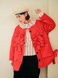 Ifomt original Japanese Yule christmas red bow cotton jacket Autumn/Winter women's tops Keep Warm Pocket