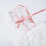 IFOMT 2024 Fashion Woman tops y2k style Sweet White Bow Crop Lace Patched Top