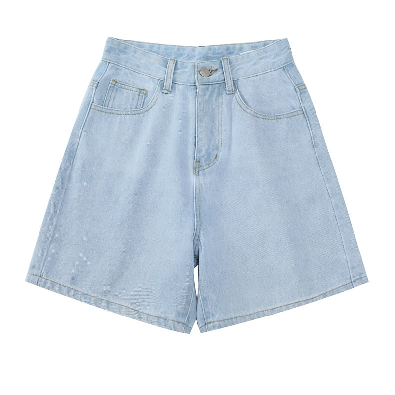 Ifomt Women's Short Summer High Waist Jeans Baggy Straight Five Points Trousers Streetwear Vintage Mom Denim Wide Leg Short Pants