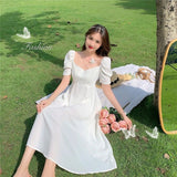 Ifomt French White Fairy Super Fairy Dress Sen Waist Slim Square Collar Long Dresses Gentle Temperament Dress Women Summer 2023 Korea