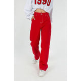 Ifomt Plus Size Red High Waist Women's Jeans Wide Leg Baggy Chic Design Denim Pants Streetwear Vintage Summer Straight Jean Trouser