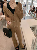 Ifomt  Elegant Knitted Trouser Set Women Sweater Suits Long Sleeve Single-Breasted Cardigans & Straight Trouser Autumn Winter