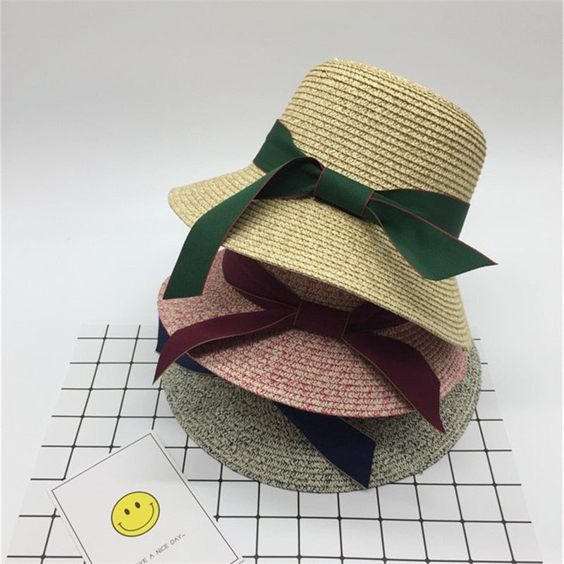 Ifomt Summer Holiday Women Casual Green Ribbon Straw Hat Sun Protection Hats Outdoor Travel Leisure Hat