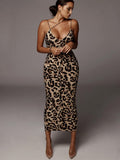 IFOMT Leopard Print Sleeveless Sexy Midi Dress