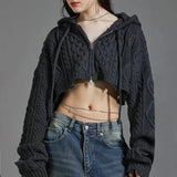 IFOMT 2024 Fashion Woman tops y2k style Twisted  Cropped Ripped Hooded Knit Coat