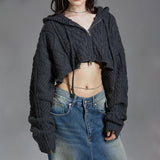 IFOMT 2024 Fashion Woman tops y2k style Twisted  Cropped Ripped Hooded Knit Coat