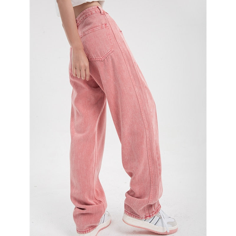 Ifomt Pink Woman's Jeans High Waist Summer Wide Leg Denim Trouser Baggy Streetwear Chic Design Ladies Vintage Straight Jean Pants