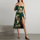 Ifomt Summer Dresses For Women  Spaghetti Strap Sundress Vintage  Print Wedding Guest  Midi Floral Dress With Slit