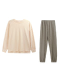 Autumn Vintage Solid Pajama Sets For Women 100% Cotton PJS Satin Soft Sleepwear Atoff Home Korean Silk Lounge Nightwear