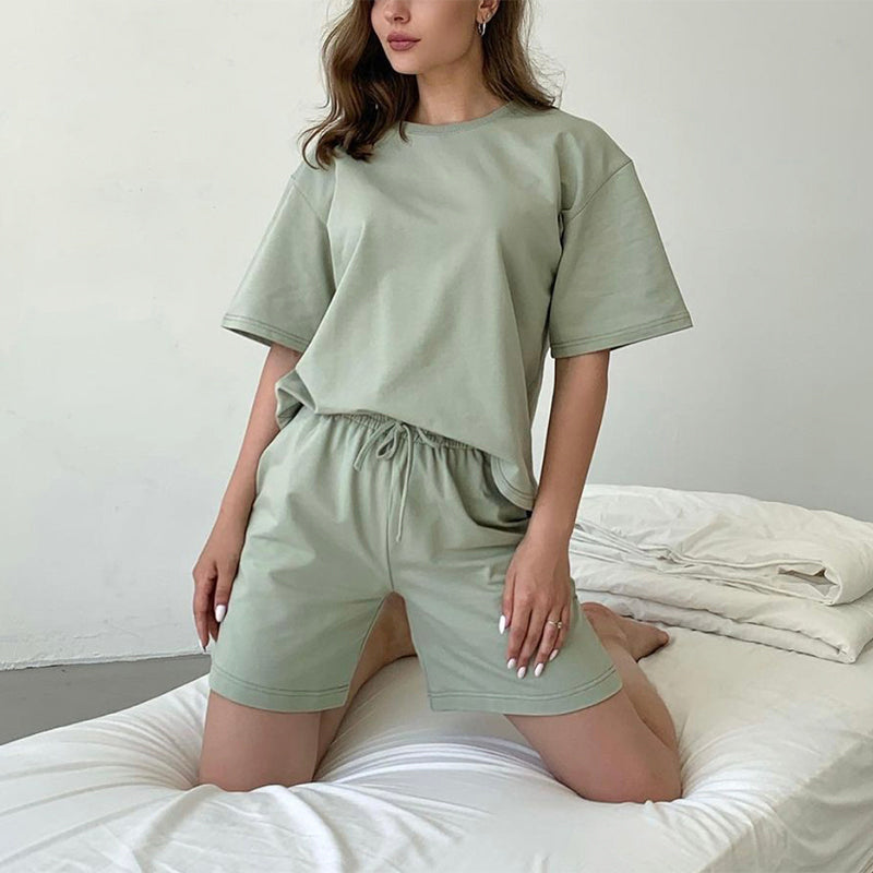 Ifomt Back to college  Summer 100% Cotton Sets Women New Casual Loose Two Pieces Short Sleeve T Shirts And High Waist Short Pants Suits