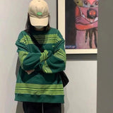 Autumn Stripe Blouses Streetwear Harajuku Women Tops Korean Vintage Oversized Pullovers Loose Long Sleeve Shirts