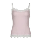 IFOMT 2024 Fashion Woman tops y2k style Sweet Pink Lace Spliced Sleeveless Knit Top