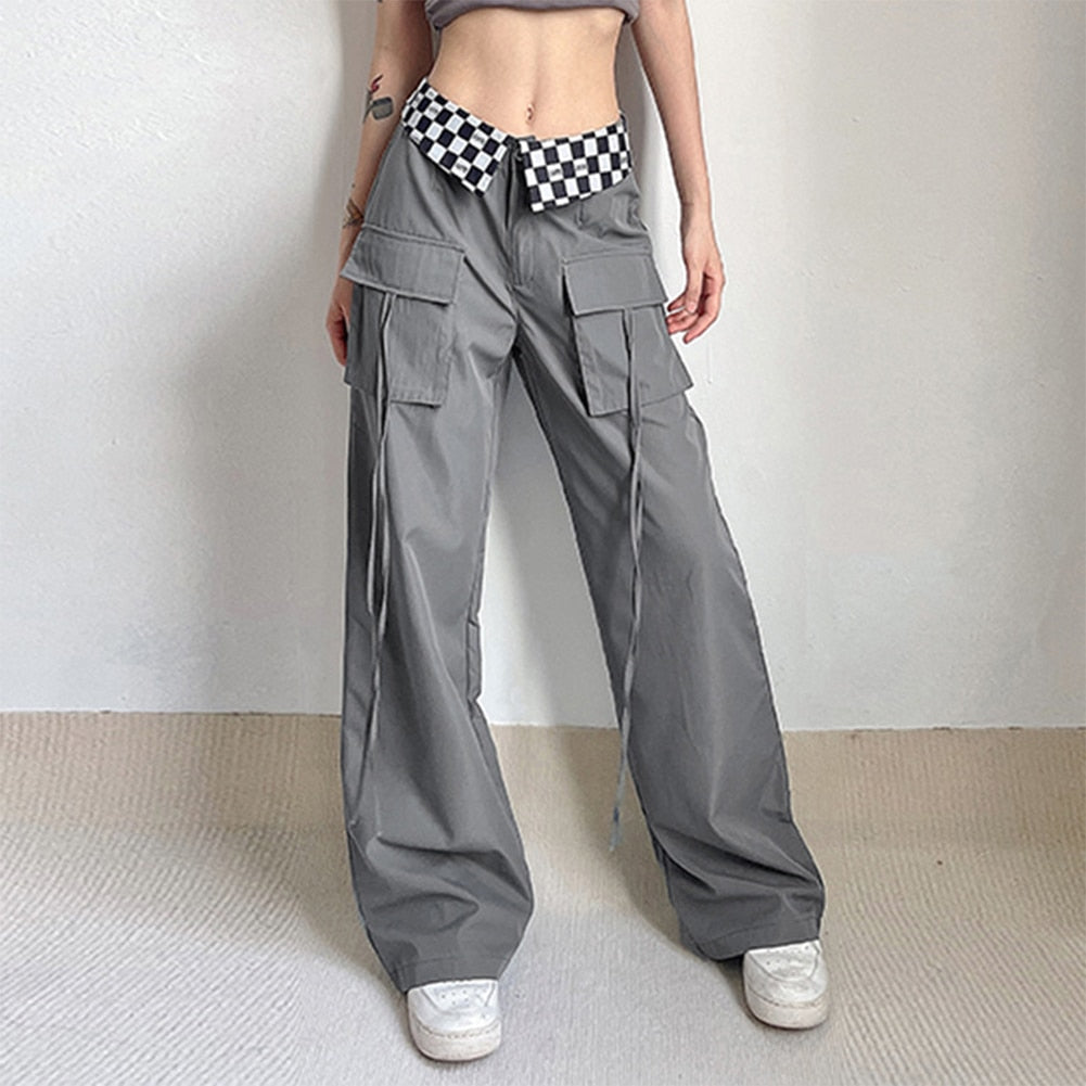Ifomt Women Joggers Baggy Trousers Casual Wide Leg Low Waist Cargo Pants Fashion Vintage Pocket Straight Jeans Streetwear Overalls Y2k