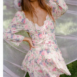 Ifomt 2023 Summer Long Sleeve V-Neck Women Print Vocation Holiday Mini Dress