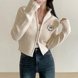 IFOMT 2024 Fashion Woman tops y2k style Cute Letter Turtleneck Zip-Up Knitted Sweater