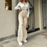 Ifomt Women's Fashion Jeans  Summer Casual Wide Leg Pants Loose High Waist Trousers Vintage Straight Ripped Mom Baggy Pants New