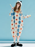 Ifomt original design round neck pullover long sleeve dress polka dot medium length casual loose blue dress