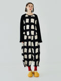 Ifomt  original design long-sleeved round neck pullover top T-shirt Autumn plaid print black loose patchwork women