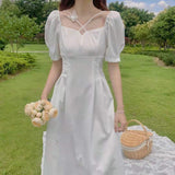 Ifomt French White Fairy Super Fairy Dress Sen Waist Slim Square Collar Long Dresses Gentle Temperament Dress Women Summer 2023 Korea