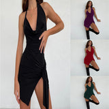 2023 spring and summer new women's wear neck hollow out bandage zipper split   fashion dress