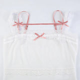 IFOMT 2024 Fashion Woman tops y2k style Sweet White Bow Crop Lace Patched Top